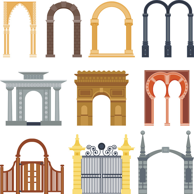 外立面,绘画插图,大门,远古的,矢量,建筑,拱门,门,简单,设计