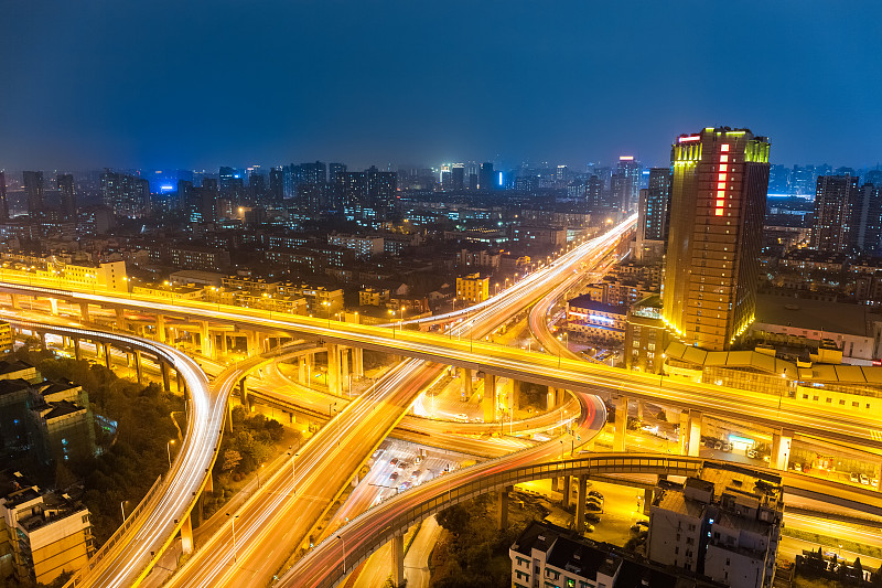 夜晚,城市,水平画幅,高视角,交通,户外,杭州,都市风景,多车道公路,现代