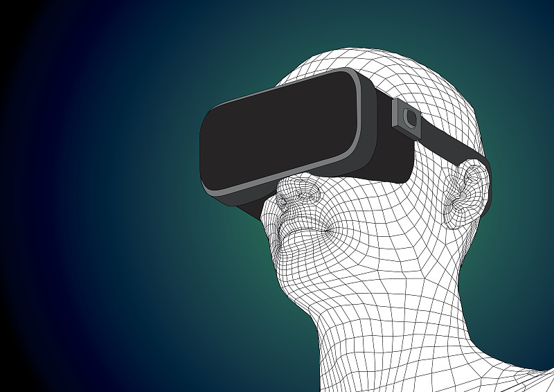 网络空间,增强现实,未来,耳麦,人的头部,衣服,3d眼镜,虚拟现实模拟器,线框模型,数字取景器