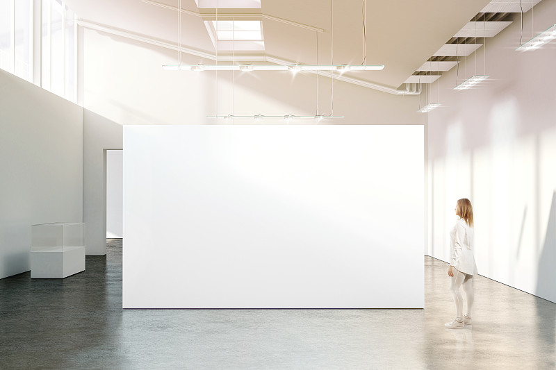 墙,空白的,现代,白色,女人,艺术品,巨大的,帆布,画廊的开幕式
