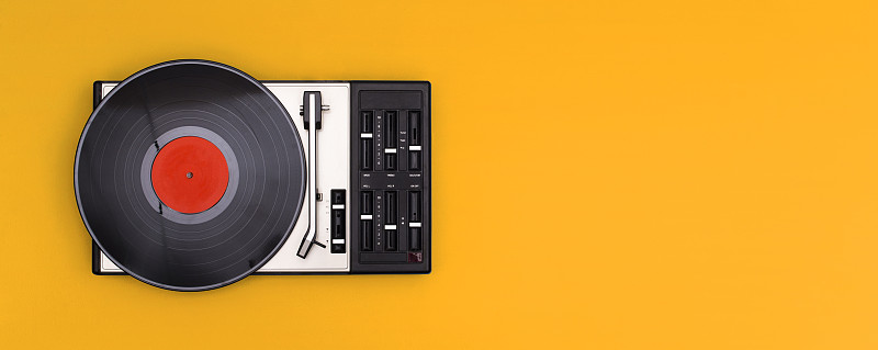 唱盘,唱片,1970年-1979年,塑胶,在上面,黄色背景,音频存储介质,彩色背景,音乐,正上方视角