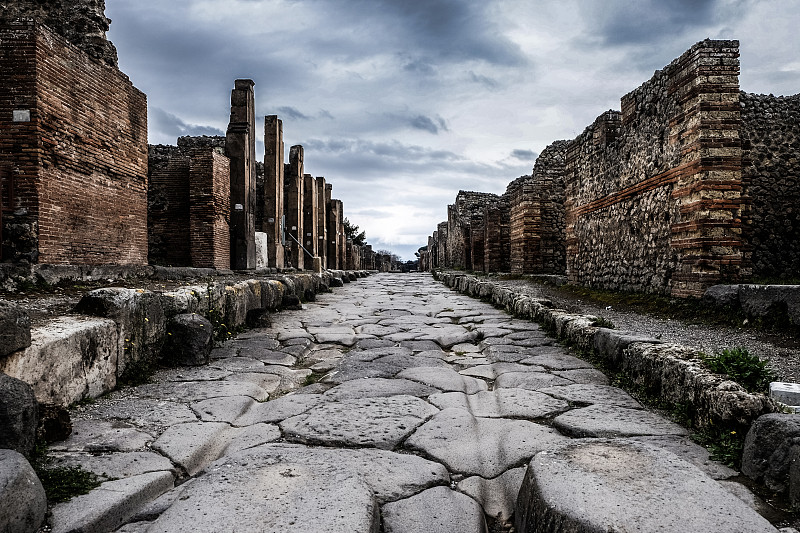 庞贝,古罗马,大约1世纪,罗马风格,废墟,纳布勒斯,正方形,广场,路,水平画幅