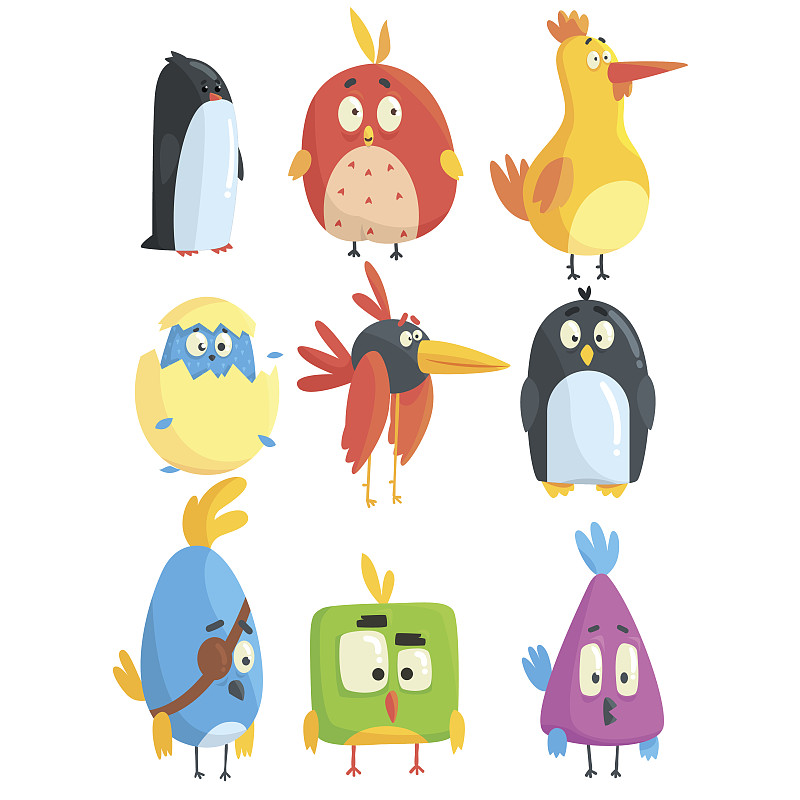 鸟类,小鸟,卡通,小的,摆拍,可爱的,幼小动物,几何形状,眼罩装饰,企鹅
