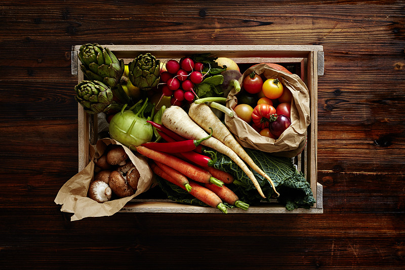 蔬菜,多样,充满的,酒箱,朝鲜蓟,冬天,西红柿,清新,秋天,市场