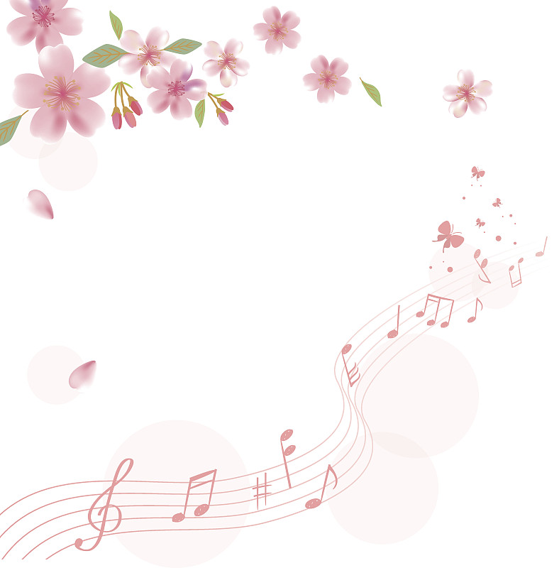 音符,绘画插图,背景,交响乐团,高音谱号,音乐,春天,垂直画幅,艺术,樱花