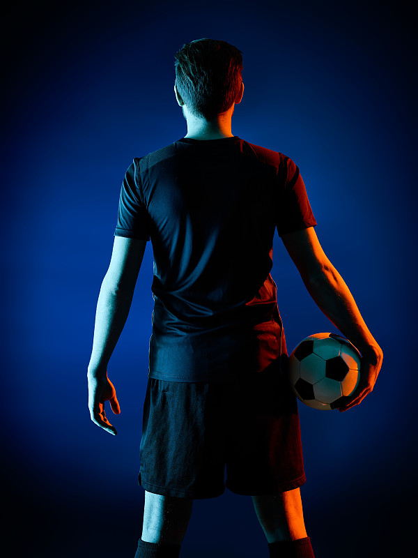 足球运动员,男人,分离着色,后背,背面视角,阴影,黑色背景,篮球运动员,篮球运动,足球运动