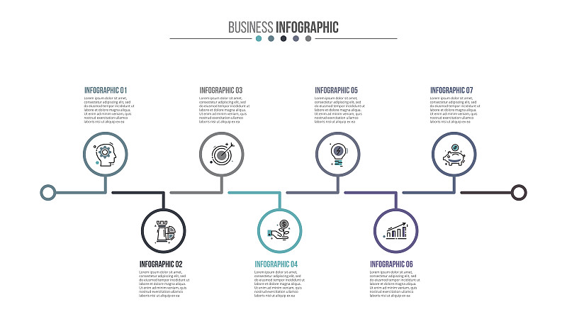 商务,数据,数字7,时间轴,信息图表,细的,台阶,轮廓,脑风暴