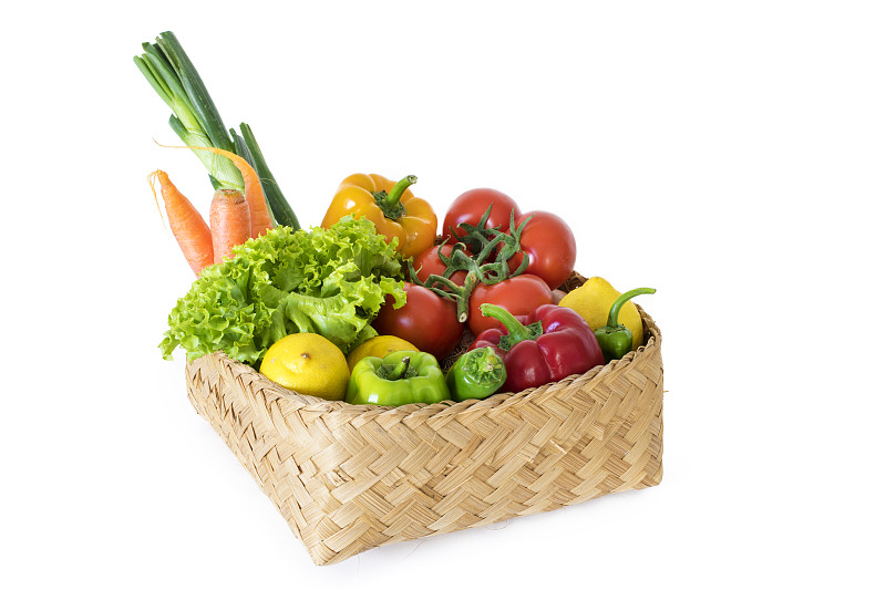 蔬菜,篮子,白色背景,蔬菜水果店,柳条,农业,土耳其,清新,莴苣,多样