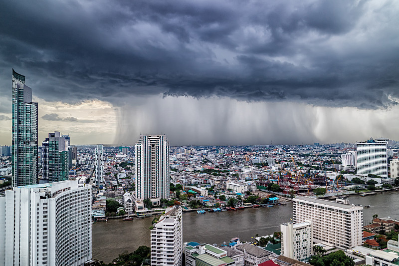 暴风雨,白昼,曼谷,台风,雨,乌云,云景,云,航拍视角,暴雨