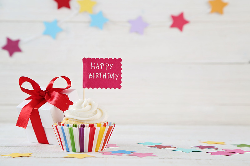 生日,生日卡,纸杯蛋糕,生日蛋糕,生日蜡烛,横幅,贺卡,留白,水平画幅,无人