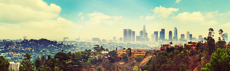 洛杉矶,蓝色,天空,洛杉矶县,全景,南加利福尼亚,雾,山,都市风景