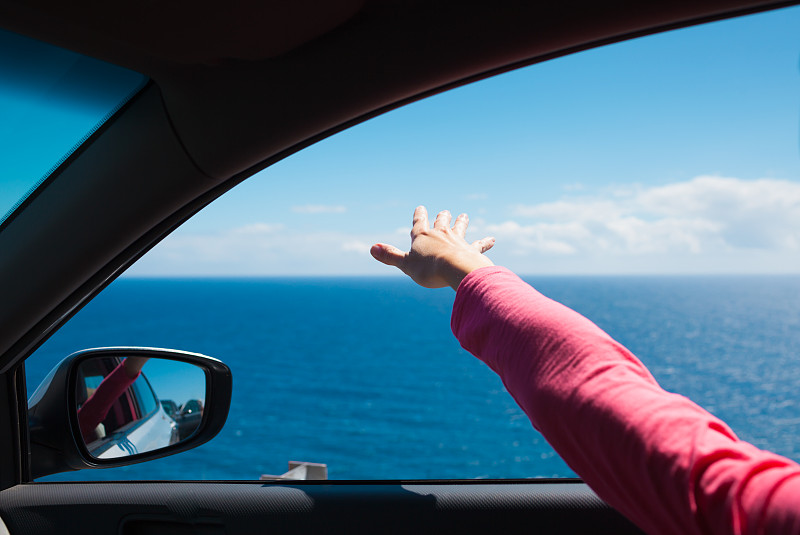 自驾游,夏威夷,概念,方向,在活动中,张开手臂,窗户,自由,汽车,旅途