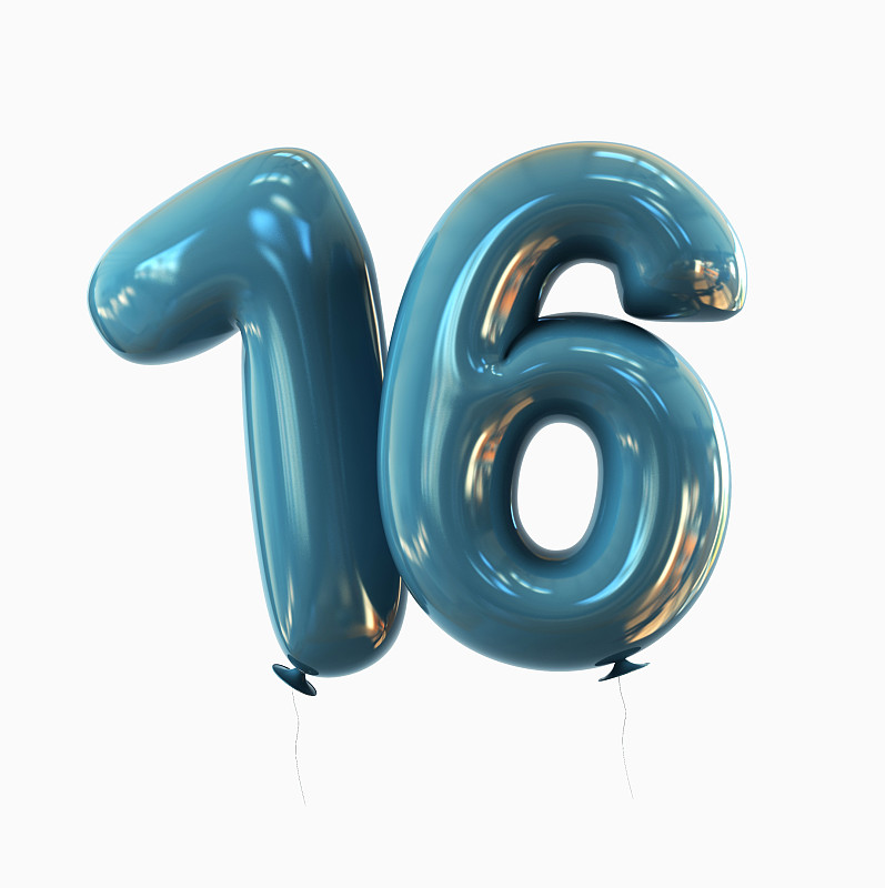 数字16,气球,字体,白色背景,分离着色,数字,生日,矿工,字母,信函