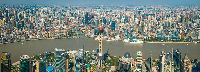 外滩,浦东,都市风景,上海,全景,航拍视角,拥挤的,上海中心大厦,浦西,金茂大厦