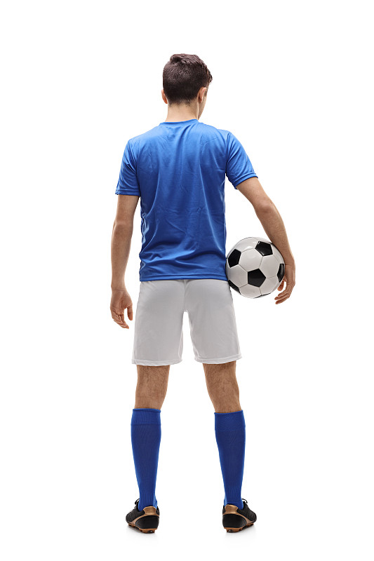 背面视角,青少年,推铅球,足球运动员,足球服,运动衫,全身独立,后背,足球运动,青春期