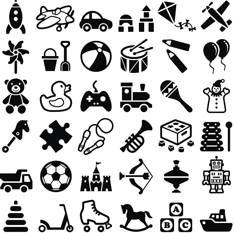 玩具,符号,木偶,四轮冰鞋,玩具交通工具,儿童足球,泰迪熊,熊,轮廓,儿童教育