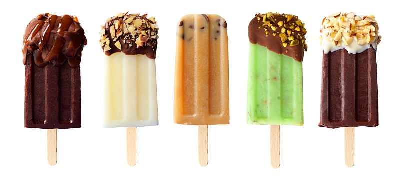 五个物体,白色,巧克力,分离着色,巧克力涂层,冰棒,冰淇淋,甜点心,奶油巧克力软糖,冻结的