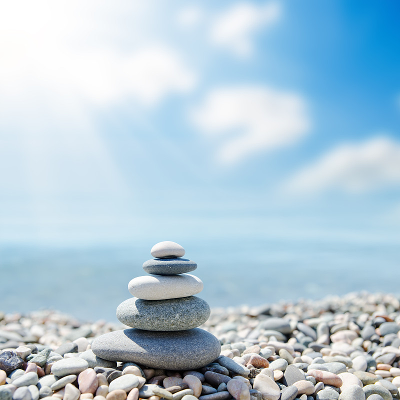 禅宗,石头,海滩,太阳,在下面,稳定,鹅卵石,平衡,岩石