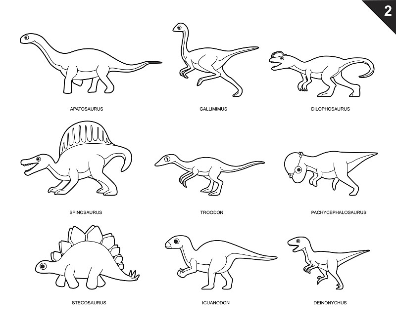 恐龙,绘画插图,卡通,矢量,两只动物,彩色书,双脊龙,迷惑龙,恐爪龙,禽龙