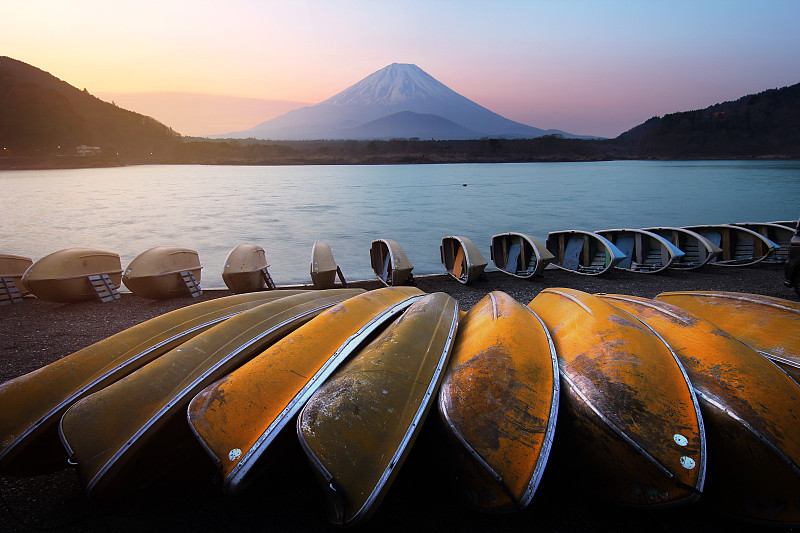 富士山,湖,滨水,黎明,划艇,日本,自然美,风景,背景,旅行