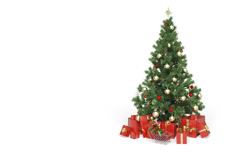 圣诞树,白色背景,圣诞小彩灯,背景分离,圆锥,三角形,光,礼物,白色,圣诞装饰物