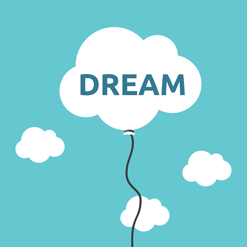 气球,概念,云,白日梦,梦想,思想气泡框,扁平化设计,球门,青绿色背景,对话气泡框