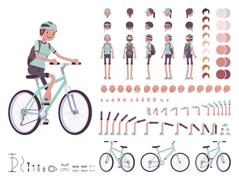 创世纪,性格,骑自行车,女性,多功能工具,运动头盔,自行车,组物体,飙摩托车者,钢缆