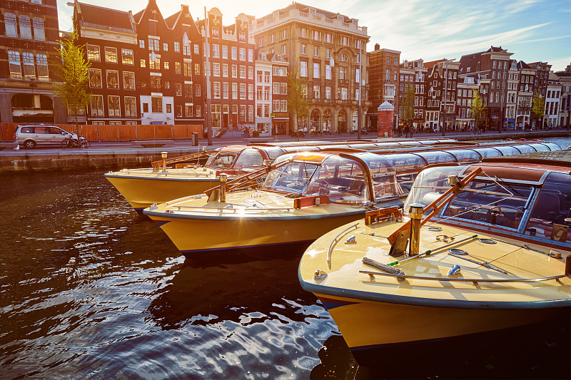 阿姆斯特丹,观光船,运河,小船,驳船,倒影湖,古代文明,古代史,水,天空