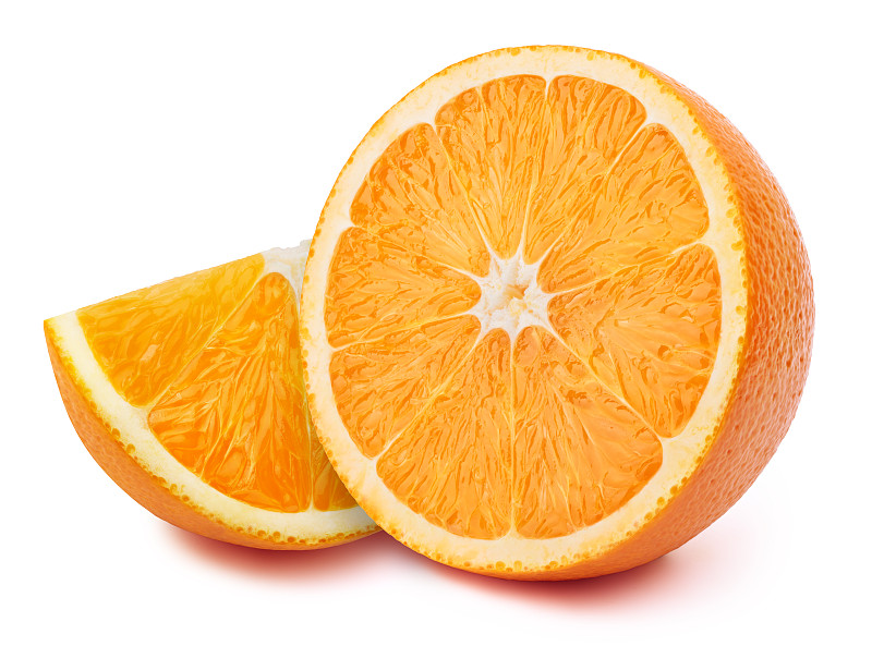 橙子,切片食物,白色,分离着色,一半的,修版,橙色,水平画幅,水果,植物的组成部分