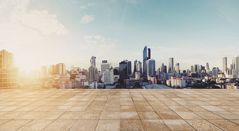 都市风景,空的,全景,硬木地板,曼谷,在上面,透视图,砖地,地板,建筑露台