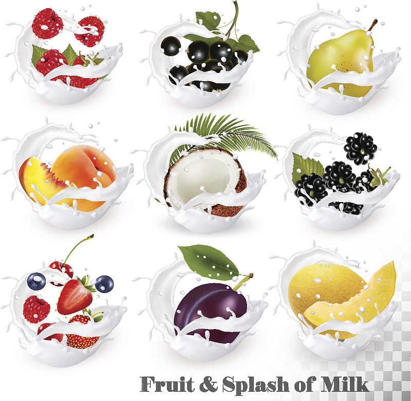 牛奶,水果,巨大的,桃花,白兰瓜,椰子,李子,梨,水平画幅,钙