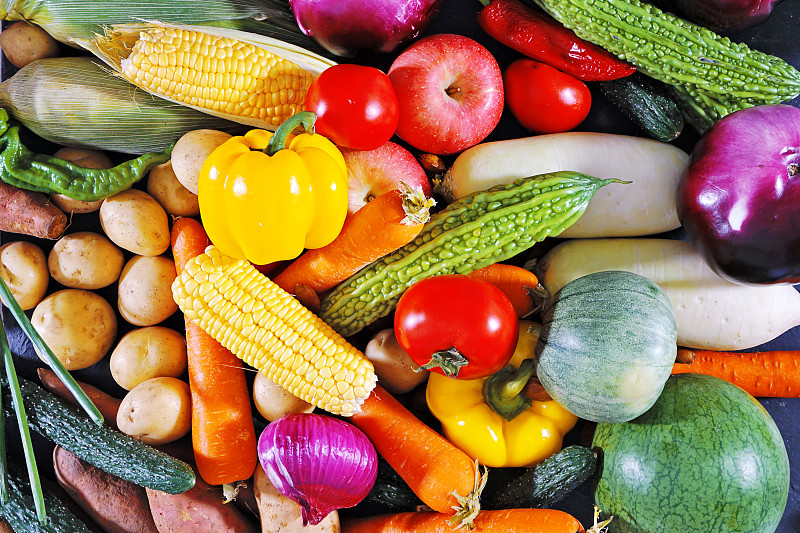 清新,蔬菜,食品,水果,苦瓜,留白,胡萝卜,水平画幅,素食,超级市场