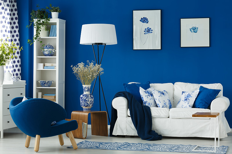 起居室,沙发,蓝鲸,creeping,bluet,居家装饰,软垫,抽屉柜,茶几,蓝色,豪宅