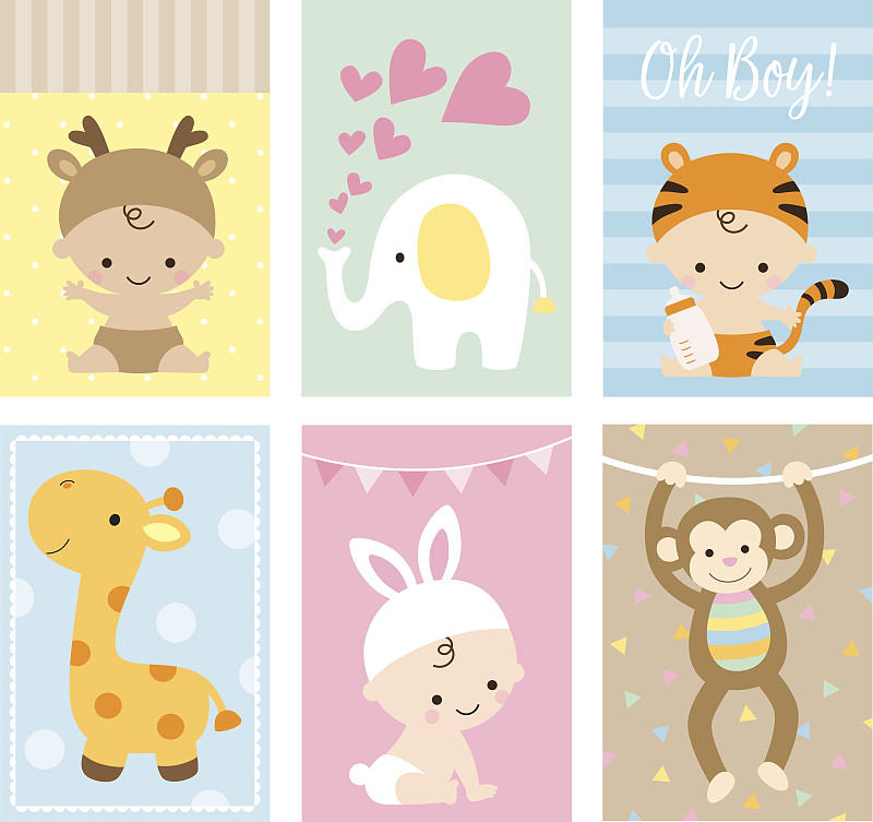 庆生会,贺卡,动物主题,老虎装,兔子装,新生活,象,婴儿,圆点,猴子