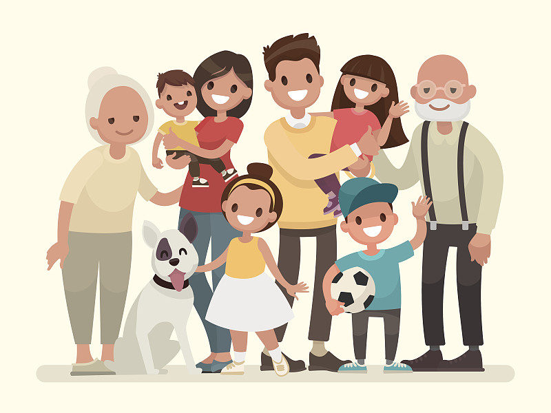 家庭,祖母,祖父,幸福,父亲,母亲,儿童,宠物,孙辈,祖父母