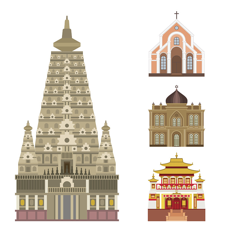 寺庙,绘画插图,著名景点,矢量,传统,建筑体,哥特式风格,圆顶建筑