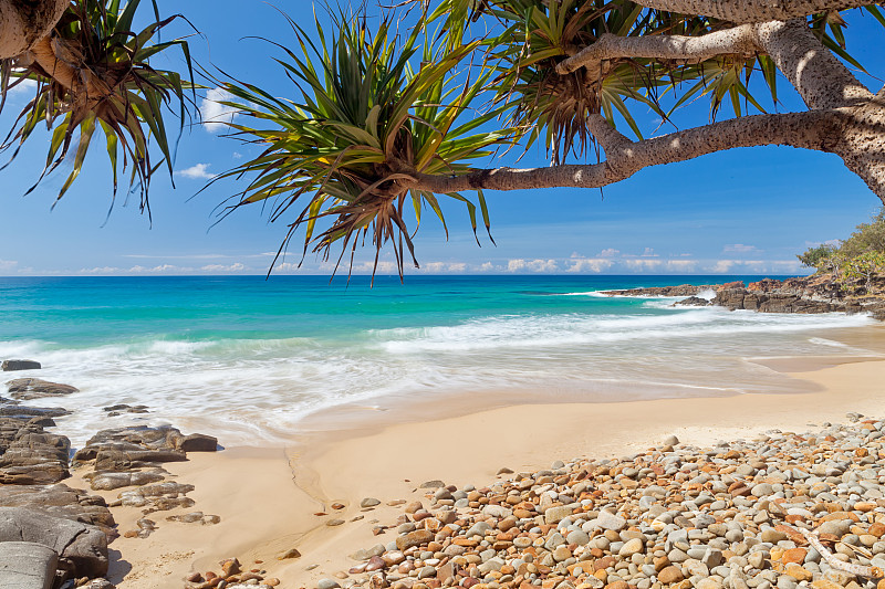 库拉姆海滩,阳光海岸,昆士兰州,澳大利亚,桨叉架船,海岸线,海滩,水平画幅,沙子,无人