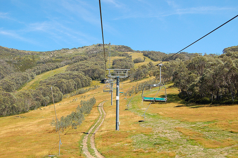 滑雪缆车,山,斯瑞德伯雪山,澳大利亚阿尔卑士山脉,克斯乌兹科国家公园,新南威尔士,水平画幅,无人,夏天,户外