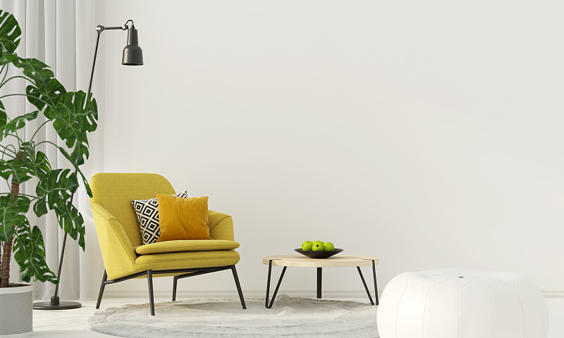 扶手椅,黄色,室内,色彩鲜艳,落地灯,小毯子,椅子,软垫,起居室,枕头