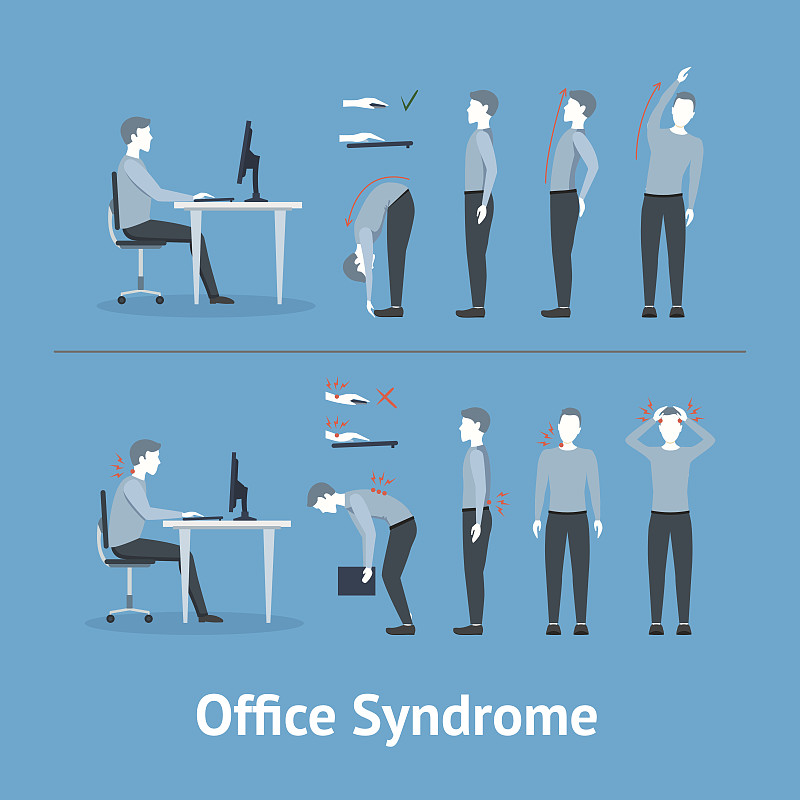 矢量,办公室,综合病症,姿态,体操,鼠标,办公椅,准确,躯干