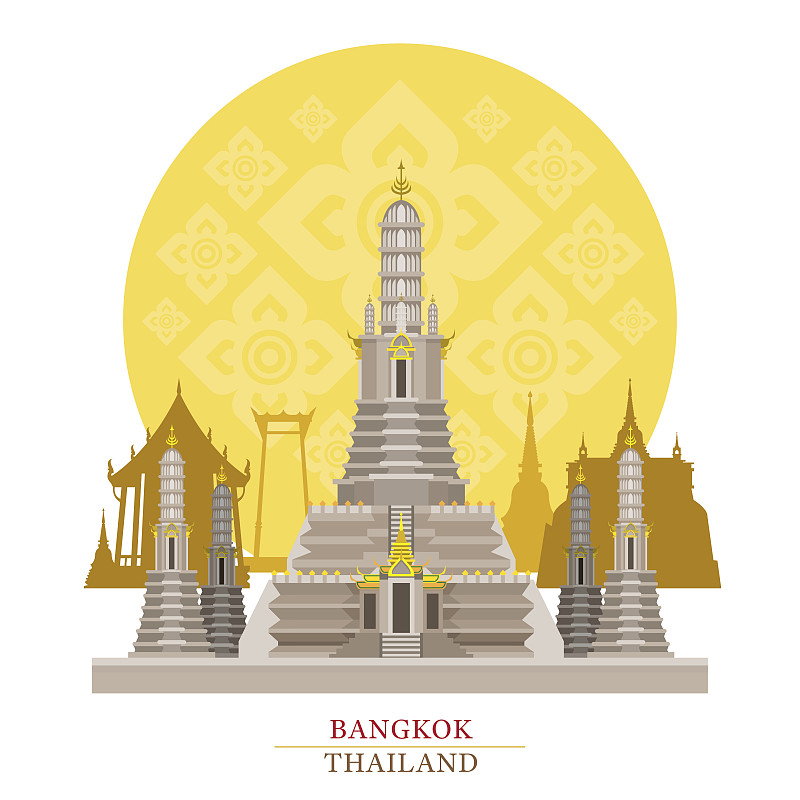 郑王庙,泰国,曼谷,背景,宝塔,导游,绘画插图,传统,旅行者,都市风景