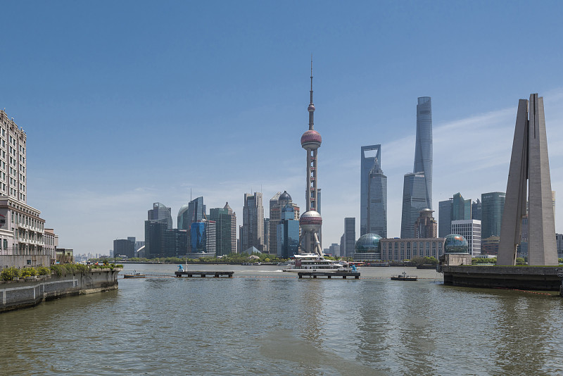 上海,天空,蓝色,运河,东方明珠塔,黄浦区,陆家嘴,滨水,浦东,海岸线