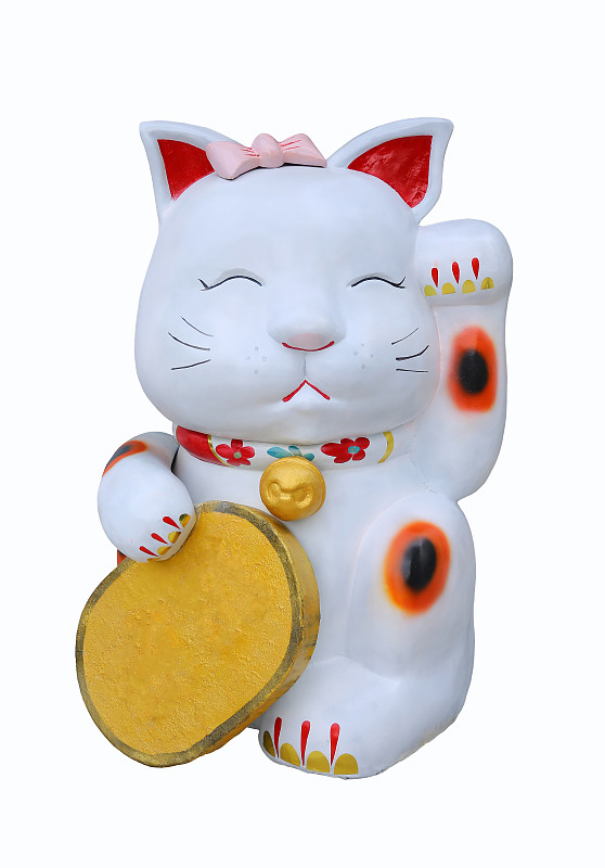 招财猫,日本,白色背景,分离着色,大杓鹬,玉器,传统舞,代表,爪子,动物