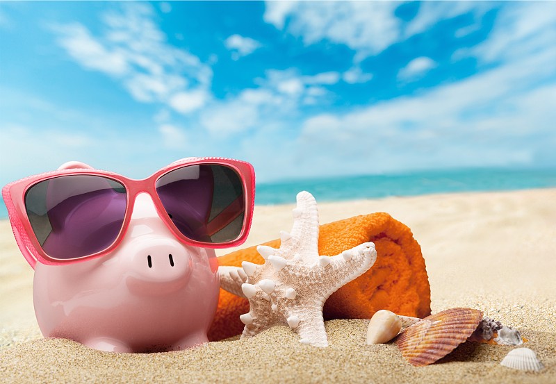 小猪扑满,储蓄,猪,银行,海滩,危机,银行业,夏天,幽默,留白