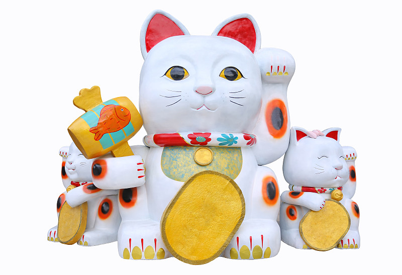 招财猫,日本,分离着色,白色背景,大杓鹬,传统舞,玉器,代表,衣领,爪子