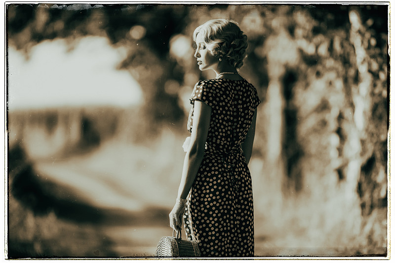 时尚,黑白图片,小路,手包,女人,简单,1930-1939年图片,美,水平画幅,草帽