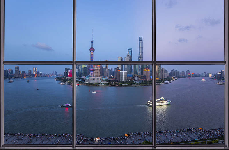 窗户,东方明珠塔,灯光技术,从上面看过去,金融和经济,塔,市区,河流,上海,住宅内部