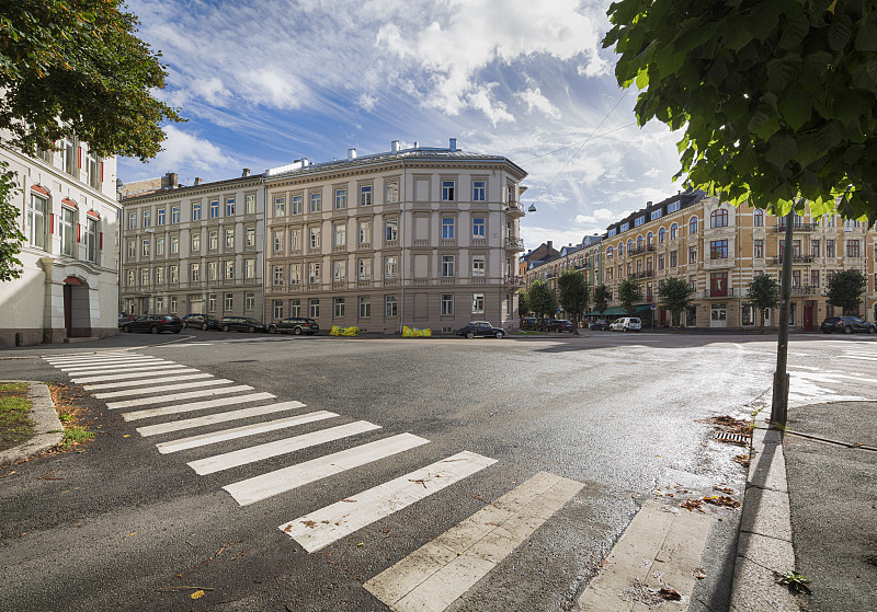 奥斯陆,人行横道,平衡折角灯,水平画幅,无人,市区路,古老的,古城,户外,居住区