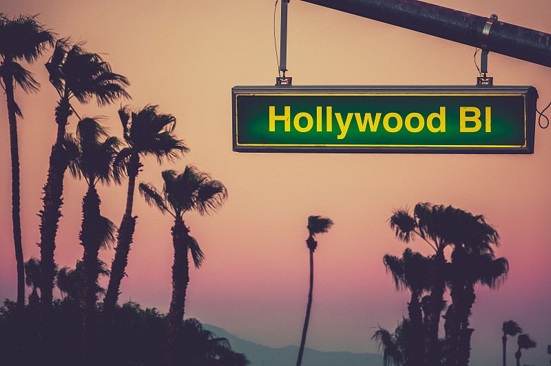 标志,好莱坞,天空,水平画幅,夜晚,无人,古老的,洛杉矶县,古典式,交通
