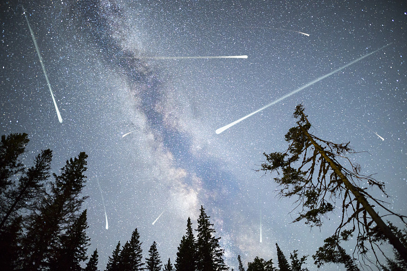 星星,松树,银河系,天空,星系,水平画幅,天体物理学,夜晚,无人,山